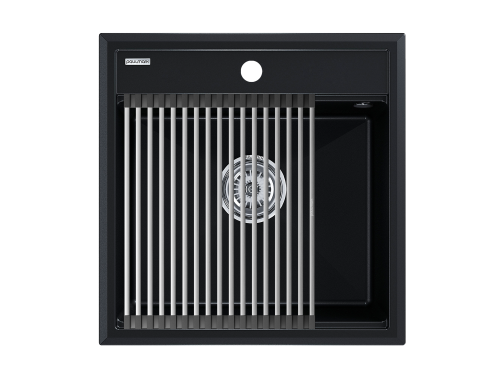 Мойка кухонная Paulmark PM115051-BLM+R375-BS 50х51 черный металлик/брашированная нержавеющая сталь